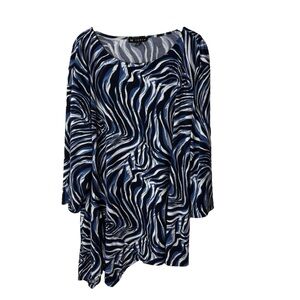 N Touch Blouse Plus Size 3X Top Shirt 3/4 Sleeves Stretch Asymmetrical Hem Blue